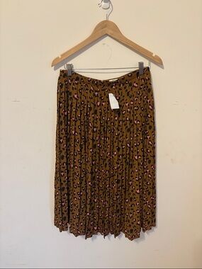 J. Crew Factory Brown Leopard-Print Midi Skirt with Pink Spots